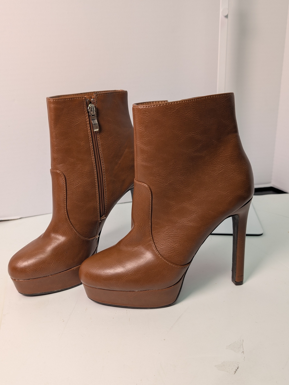 Shoe Dazzle Brown Platform Ankle Booties with Stiletto Heel